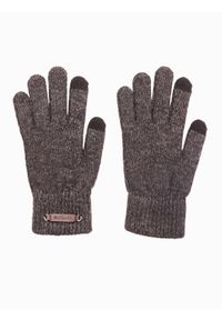 Ombre Clothing - Dzianinowe męskie rękawiczki z wełną – brązowy melanż V2 - Rozmiar: one size. Kolor: brązowy. Materiał: wełna, dzianina. Wzór: melanż. Styl: elegancki