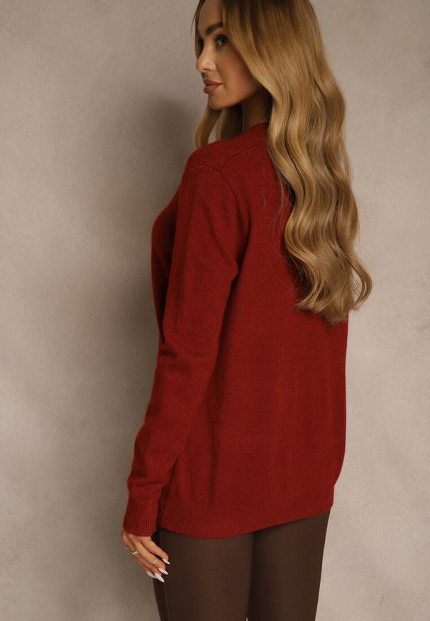 Renee - Bordowy Klasyczny Sweter z Wełną i Bawełną Meviliana. Okazja: na co dzień. Kolor: czerwony. Materiał: wełna, bawełna. Styl: klasyczny