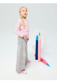 Sinsay - Jeansy wide leg z haftem - szary. Kolor: szary. Wzór: haft