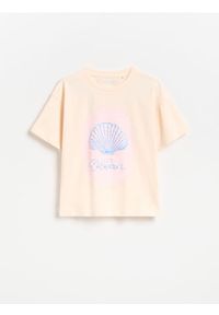 Reserved - T-shirt z nadrukiem - kremowy. Kolor: kremowy. Materiał: bawełna. Wzór: nadruk #1