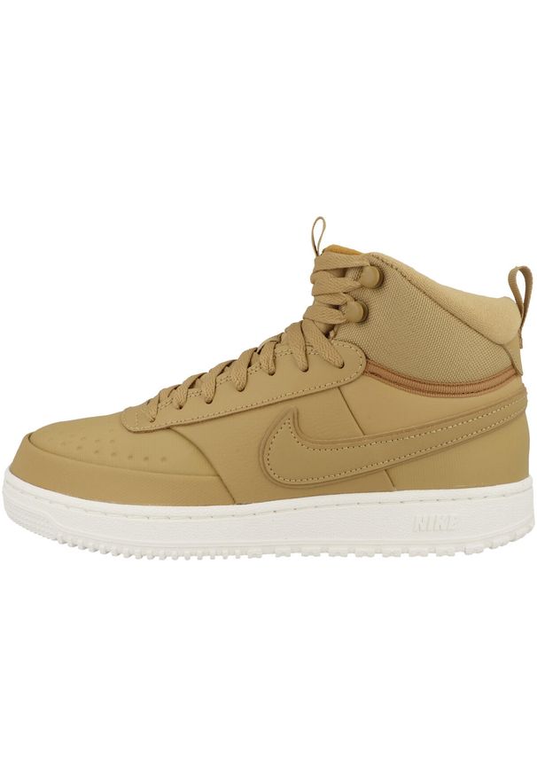 Buty do chodzenia męskie Nike Court Vision Mid. Wysokość cholewki: za kostkę. Zapięcie: sznurówki. Kolor: żółty, brązowy, wielokolorowy. Materiał: skóra, tkanina, materiał, syntetyk. Szerokość cholewki: normalna. Model: Nike Court. Sport: turystyka piesza