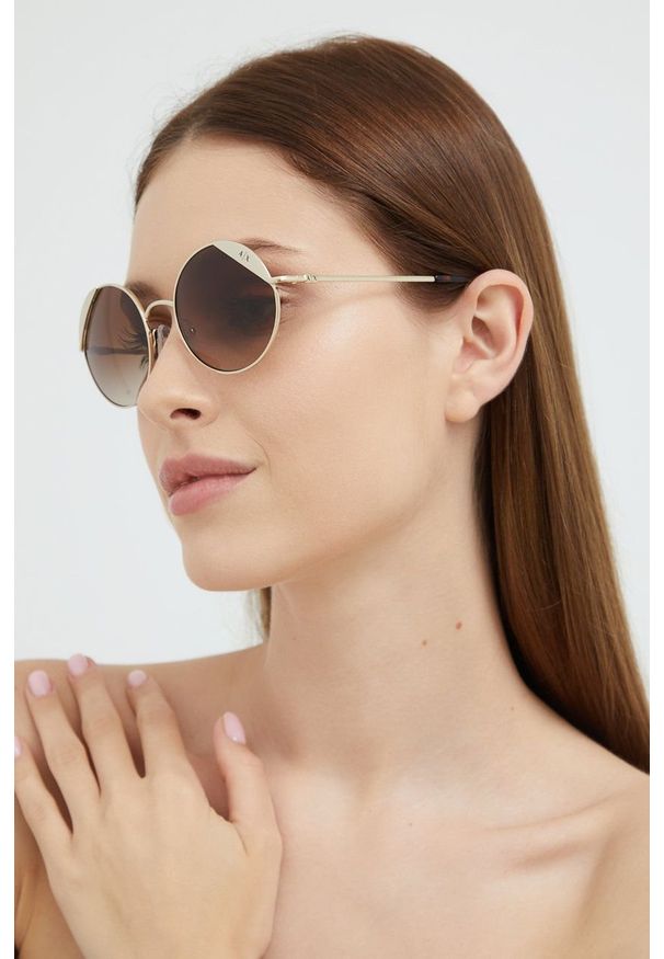 Armani Exchange Okulary przeciwsłoneczne damskie. Kształt: okrągłe. Kolor: złoty