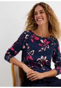 bonprix - Shirt z długim rękawem, w kwiaty. Kolor: niebieski. Materiał: bawełna. Długość rękawa: długi rękaw. Długość: długie. Wzór: kwiaty #3