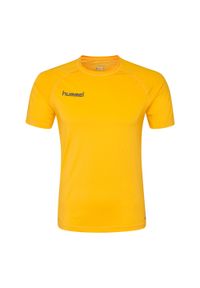 Koszulka termoaktywna dla dorosłych Hummel First Performance Jersey S/S. Kolor: żółty, wielokolorowy, pomarańczowy. Materiał: jersey