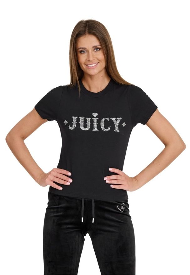 Juicy Couture - JUICY COUTURE Czarny t-shirt Ryder Rodeo Fitted. Kolor: czarny