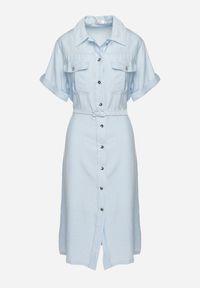 Born2be - Niebieska Wiskozowa Sukienka o Koszulowym Kroju z Paskiem Nelavyn. Okazja: na co dzień, do pracy. Kolor: niebieski. Materiał: wiskoza. Długość rękawa: krótki rękaw. Typ sukienki: koszulowe. Styl: casual, elegancki #2