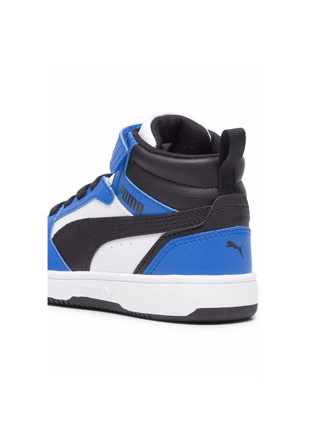 Puma - Dziecięce sneakersy Rebound V6 Mid PUMA White Black Racing Blue. Kolor: czarny, niebieski, wielokolorowy, biały. Sport: bieganie