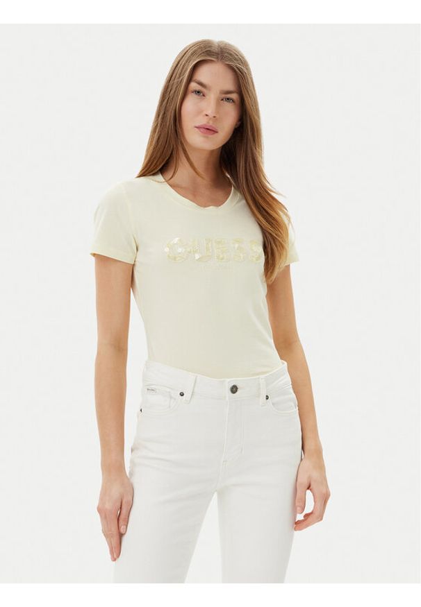 Guess T-Shirt W5GI17 J1314 Żółty Slim Fit. Kolor: żółty. Materiał: bawełna