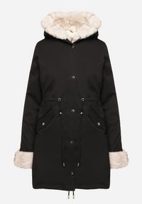 Born2be - Czarna Kurtka Parka z Kapturem i Odpinanym Futerkiem Ninria. Okazja: na co dzień. Typ kołnierza: kaptur. Kolor: czarny. Materiał: futro. Długość rękawa: długi rękaw. Długość: długie. Styl: klasyczny, elegancki, casual