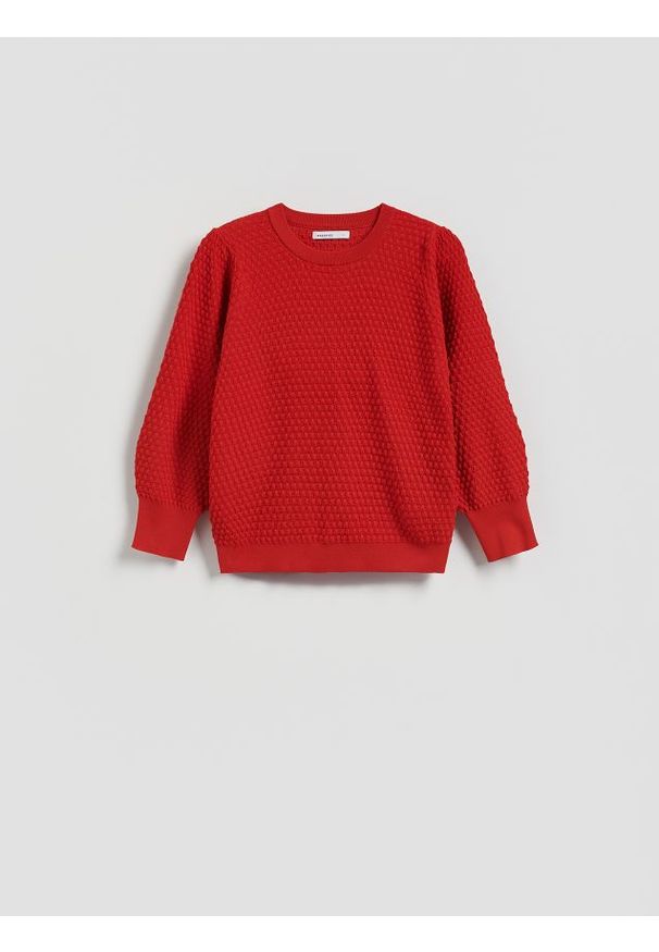 Reserved - Sweter z bufiastym rękawem - czerwony. Kolor: czerwony. Materiał: dzianina, wiskoza