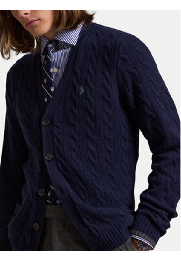 Polo Ralph Lauren Kardigan 710949808001 Granatowy Regular Fit. Typ kołnierza: polo. Kolor: niebieski. Materiał: wełna