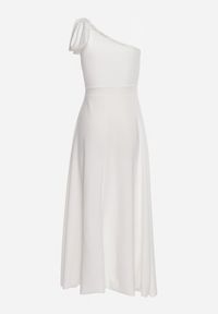 Born2be - Biała Koktajlowa Asymetryczna Sukienka z Kokardą na Ramieniu Vimarellia. Okazja: na imprezę. Typ kołnierza: kokarda. Kolor: biały. Typ sukienki: asymetryczne. Styl: wizytowy #6