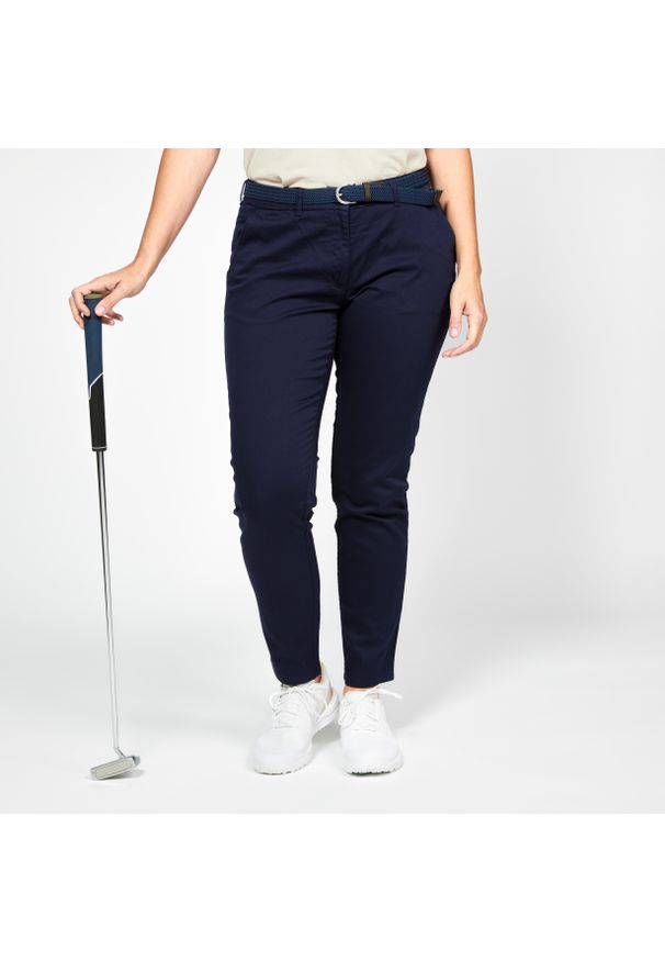 INESIS - Spodnie do golfa chino damskie Inesis MW500 bawełniane. Kolor: niebieski. Materiał: materiał, bawełna, poliester, elastan. Sport: golf
