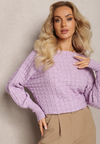 Renee - Fioletowy Dzianinowy Sweter z Rękawami typu Nietoperz Cascapia. Kolor: fioletowy. Materiał: dzianina. Styl: klasyczny #4