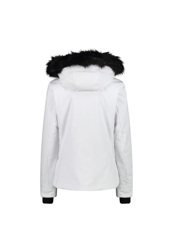 Kurtka damska narciarska CMP 34W4546F. Typ kołnierza: kaptur. Kolor: biały. Materiał: softshell. Sezon: zima. Sport: narciarstwo
