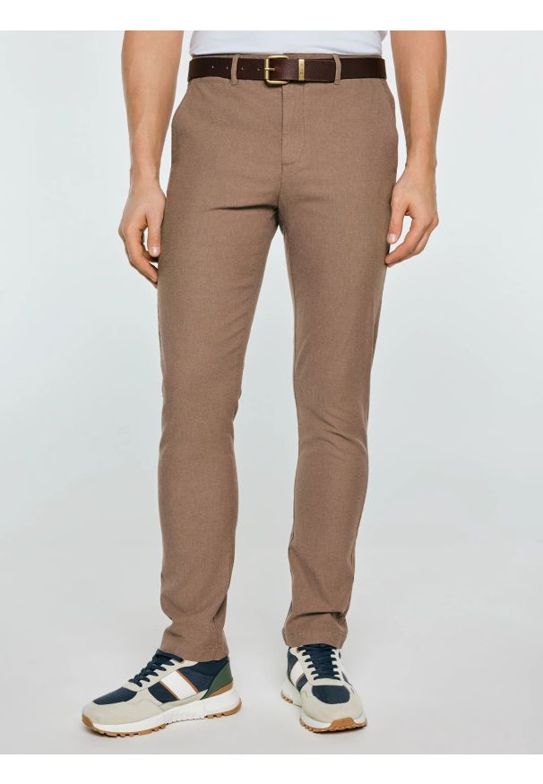 Big-Star - Spodnie męskie chinosy beżowe Erhati 801. Okazja: na co dzień. Kolor: beżowy. Materiał: tkanina. Wzór: nadruk, haft. Styl: casual