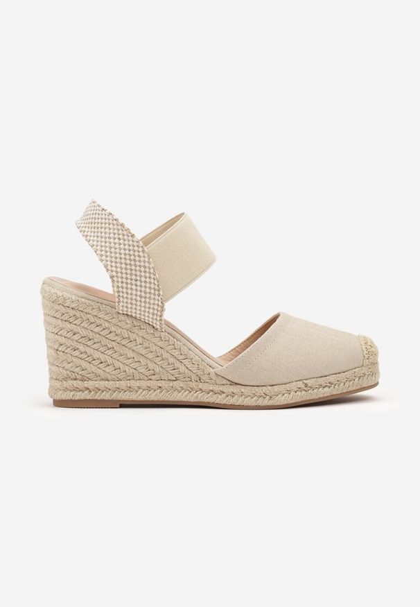 Born2be - Jasnobeżowe Sandały z Plecionką na Koturnie w Stylu Espadryli Laxisa. Kolor: beżowy. Sezon: lato. Obcas: na koturnie