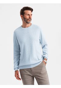Ombre Clothing - Melanżowy sweter męski ze strukturalnej dzianiny – błękitny V2 OM-SWSW-0142 - XXL. Okazja: na co dzień. Kolor: niebieski. Materiał: dzianina. Wzór: melanż. Styl: casual #4