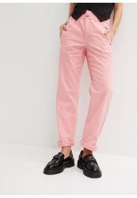 bonprix - Spodnie twillowe ze stretchem z wygodnym paskiem. Kolor: różowy #1