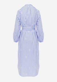 Renee - Niebieska Bawełniana Sukienka o Pudełkowym Kroju z Haftem i Wiązanym Paskiem Guineney. Okazja: na co dzień, na imprezę. Kolor: niebieski. Materiał: bawełna. Wzór: haft. Typ sukienki: proste. Styl: casual #4