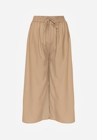 Renee - Beżowe Spodnie High Waist z Szerokimi Nogawkami z Wiskozą Wykończone Gumką w Talii Crisantas. Okazja: na co dzień, na spotkanie biznesowe, na spacer. Stan: podwyższony. Kolor: beżowy. Materiał: wiskoza. Styl: casual, biznesowy, elegancki #8