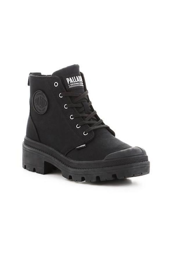 Buty do chodzenia unisex Palladium Pallabase Twill. Wysokość cholewki: za kostkę. Zapięcie: sznurówki. Kolor: czarny. Materiał: guma, materiał, syntetyk. Szerokość cholewki: normalna. Sport: turystyka piesza