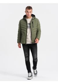 Ombre Clothing - Sportowa kurtka męska pikowana - khaki V6 OM-JALP-0118 - XL. Kolor: brązowy. Materiał: poliester, nylon. Styl: sportowy #8