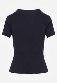 Renee - Granatowy Bawełniany T-shirt o Dopasowanym Kroju z Prążkowanego Materiału Lailya. Kolor: niebieski. Materiał: prążkowany, materiał, bawełna. Styl: elegancki #4