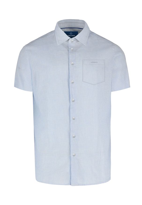 Volcano - Koszula w kratkę z lnem, Regular Fit, C-DAZZI. Okazja: na co dzień. Kolor: niebieski. Materiał: len. Długość rękawa: krótki rękaw. Długość: krótkie. Wzór: kratka. Sezon: lato. Styl: casual, klasyczny