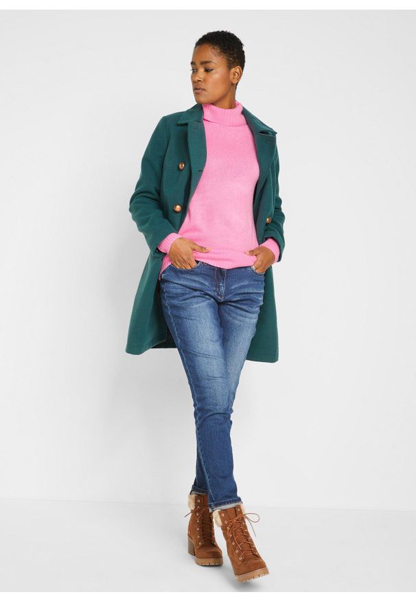 bonprix - Sweter basic z golfem. Typ kołnierza: golf. Kolor: różowy. Wzór: prążki