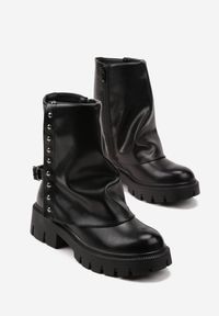 Born2be - Czarne Botki z Wywiniętą Cholewką i Klamrą Danelite. Okazja: na co dzień. Zapięcie: klamry. Kolor: czarny. Materiał: jeans. Szerokość cholewki: normalna. Styl: casual, elegancki #5