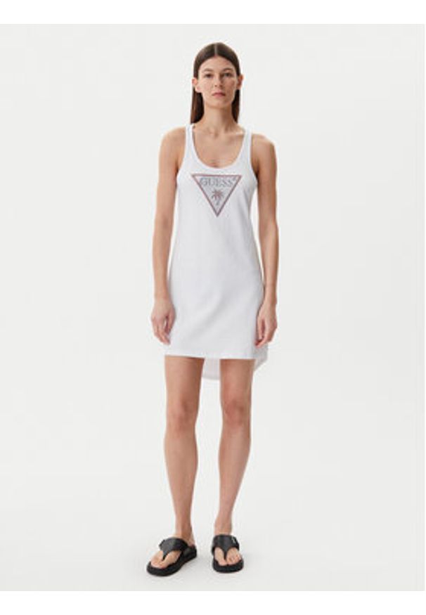 Guess Top E5GP01 I3Z14 Biały Regular Fit. Kolor: biały. Materiał: bawełna
