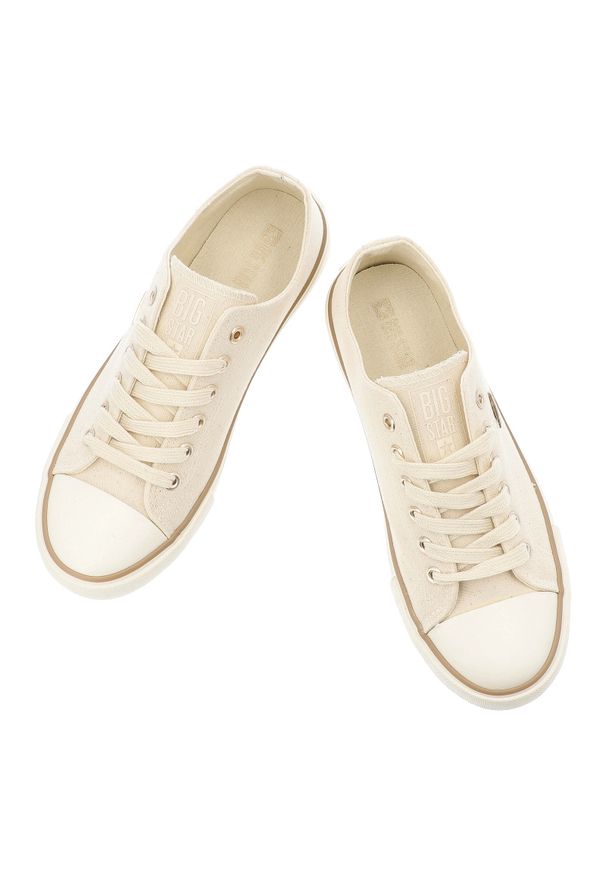 Big-Star - Trampki damskie Big Star, tekstylna cholewka sznurowany fason klasyczna gumowa podeszwa okrągły nosek minimalistyczny design, beżowe, TT274773. Okazja: na spacer, na co dzień. Nosek buta: okrągły. Zapięcie: sznurówki. Kolor: beżowy. Materiał: guma. Szerokość cholewki: normalna. Styl: klasyczny