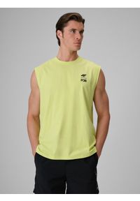 4f - 4F Koszulka bez rękawów loose z nadrukiem męska - zielona XXL. Kolor: zielony. Materiał: materiał, bawełna, dzianina. Długość rękawa: bez rękawów. Wzór: nadruk. Sezon: lato. Sport: fitness #1