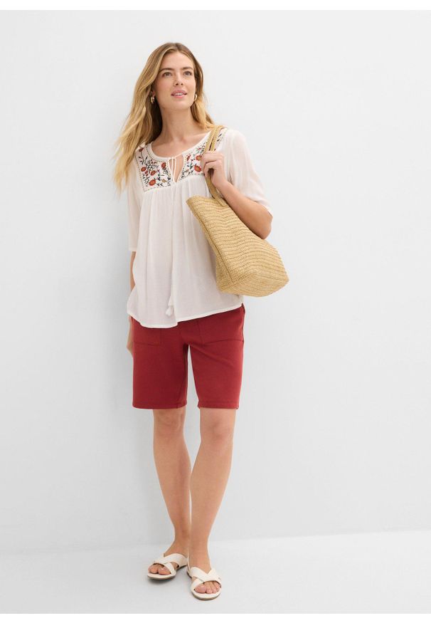 bonprix - Tunika z miękkiej kreszowanej wiskozy. Kolor: biały. Materiał: wiskoza. Wzór: haft