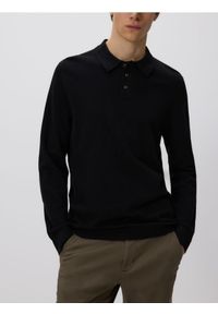 Reserved - Sweter polo z bawełną - czarny. Typ kołnierza: polo. Kolor: czarny. Materiał: bawełna #1