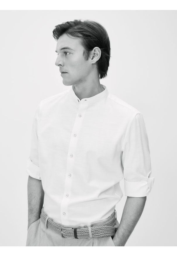 Reserved - Bawełniana koszula slim fit - biały. Kolor: biały. Materiał: bawełna