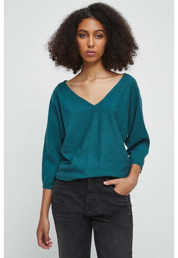 medicine - Medicine sweter damski kolor zielony lekki. Kolor: zielony. Materiał: materiał