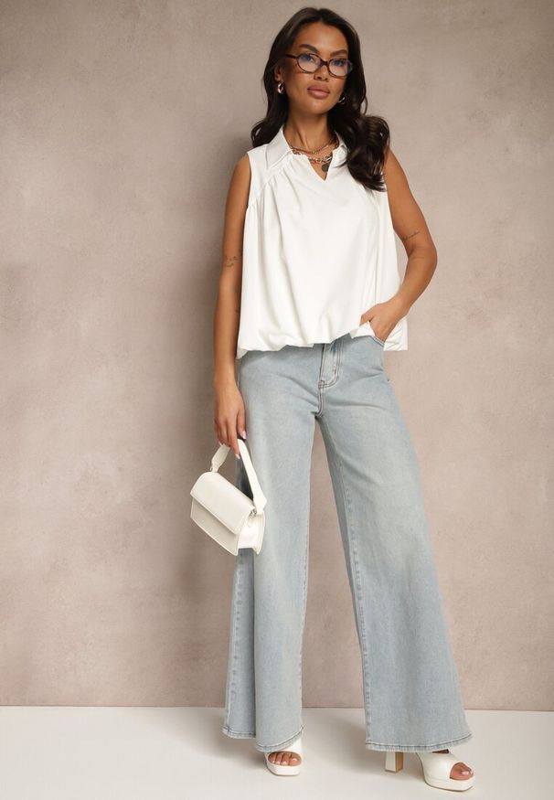 Renee - Biała Bluza Oversize z Kołnierzykiem o Rozkloszowanym Kroju Erivelle. Okazja: na co dzień. Kolor: biały. Styl: casual