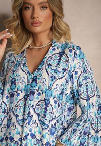 Renee - Niebieska Sukienka z Wiskozą o Rozkloszowanym Kroju w Etniczny Print Aledia. Okazja: na co dzień. Kolor: niebieski. Materiał: wiskoza. Wzór: nadruk. Sezon: lato, wiosna. Typ sukienki: proste, rozkloszowane. Styl: casual #5