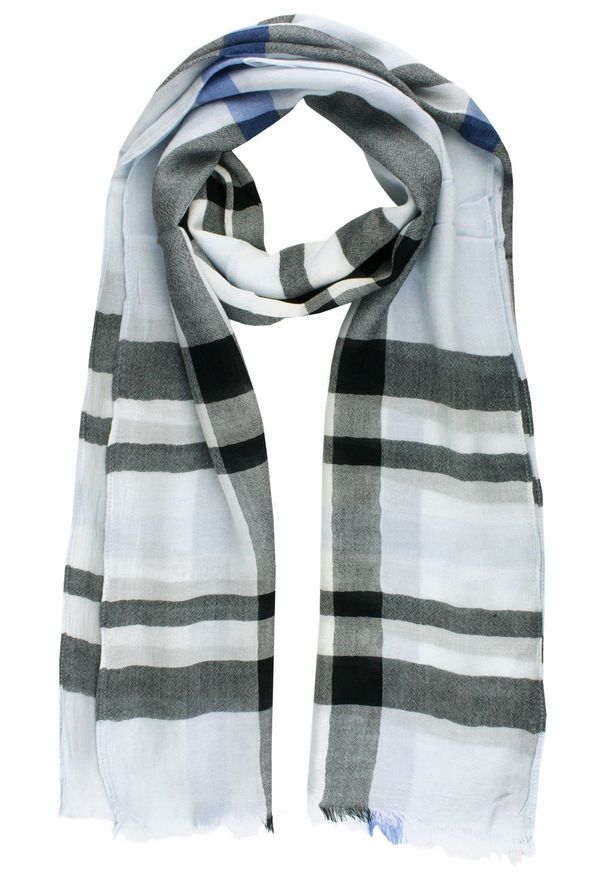 V. Fraas - Lekki (Przejściowy) Szalik z Naturalnej Wiskozy - Fraas - Błękitny w Kratę. Kolor: niebieski. Materiał: wiskoza. Sezon: lato. Styl: elegancki, klasyczny
