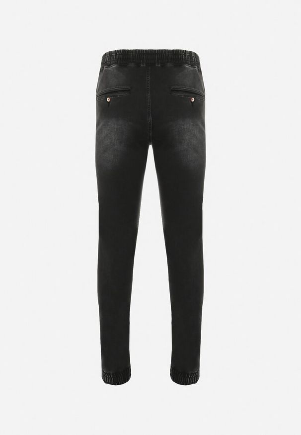 Born2be - Czarne Jeansy Joggery ze Sznurkiem w Talii i Ściągaczami Serrona. Okazja: na co dzień. Kolor: czarny. Styl: klasyczny, casual