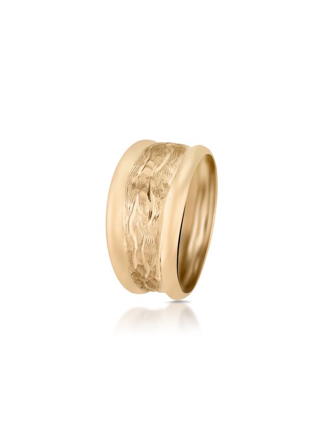 W.KRUK Zjawiskowy Złoty Pierścionek - złoto 585, Bez kamienia - ZRH/PZ121. Materiał: złote. Kolor: złoty. Wzór: aplikacja