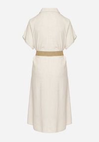 Born2be - Beżowa Koszulowa Sukienka z Lnu i Wiskozy z Elastycznym Paskiem z Klamrą Elanithea. Okazja: na co dzień. Typ kołnierza: kołnierzyk klasyczny. Kolor: beżowy. Materiał: len, wiskoza. Długość rękawa: krótki rękaw. Typ sukienki: koszulowe. Styl: klasyczny, casual, elegancki #3