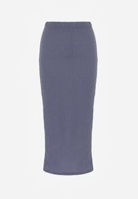Renee - Niebieska Teksturowana Spódnica Ołówkowa z Rozcięciem z Boku Piremilia. Okazja: na spacer, na co dzień. Kolor: niebieski. Materiał: tkanina. Styl: elegancki, casual #3