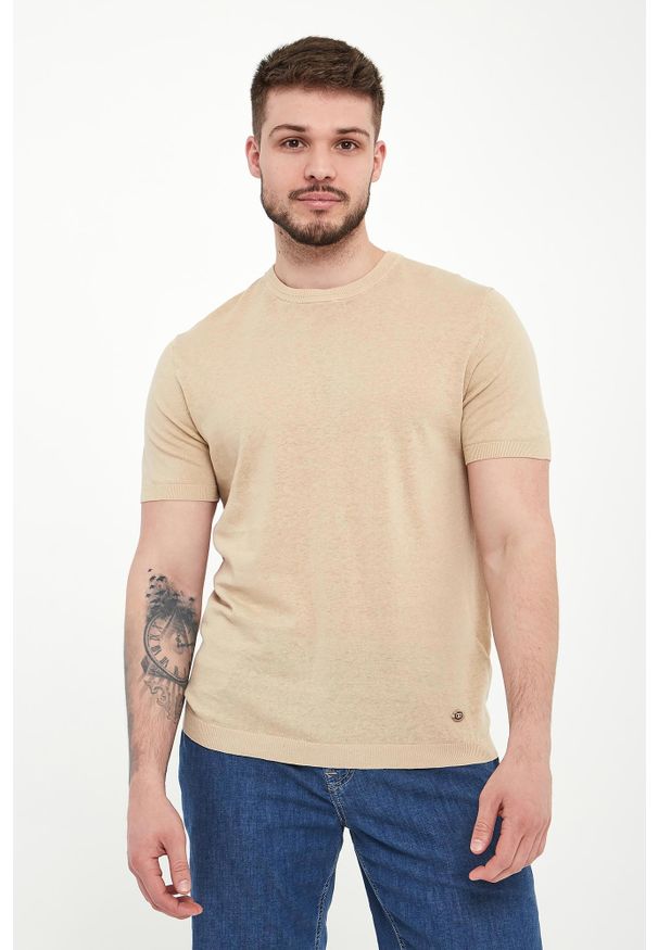 Liu Jo - T-shirt męski lniany LIU JO. Materiał: len
