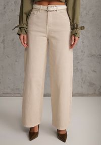 Renee - Beżowe Szerokie Jeansy Bawełniane High Waist Fyrlyss. Okazja: na co dzień. Stan: podwyższony. Kolor: beżowy. Styl: casual, elegancki #5