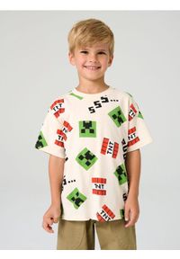Sinsay - Koszulka z nadrukiem Minecraft - beżowy. Kolor: beżowy. Wzór: nadruk