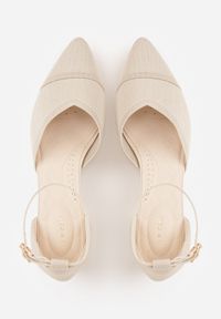 Born2be - Beżowe Strukturalne Czółenka VICES na Słupku z Paskiem wokół Kostki Kallimei. Okazja: na co dzień, na spotkanie biznesowe. Zapięcie: pasek. Kolor: beżowy. Materiał: jeans. Obcas: na słupku. Styl: casual, biznesowy, elegancki #9