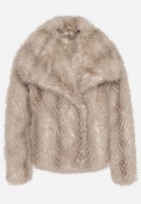 Born2be - Beżowa Futrzana Kurtka z Cieniowanym Wzorem Monizavia. Okazja: na co dzień. Kolor: beżowy. Materiał: futro. Styl: casual, klasyczny #6